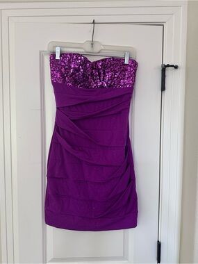 Ruby Rox Strapless Sequin Bodice Magenta-Purple Cocktail Dress